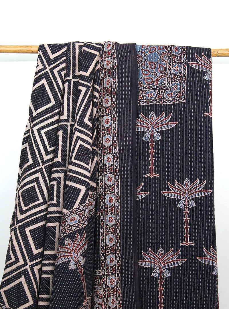 Cotton Textured Ajrakh Printed Three Piece Suit Set