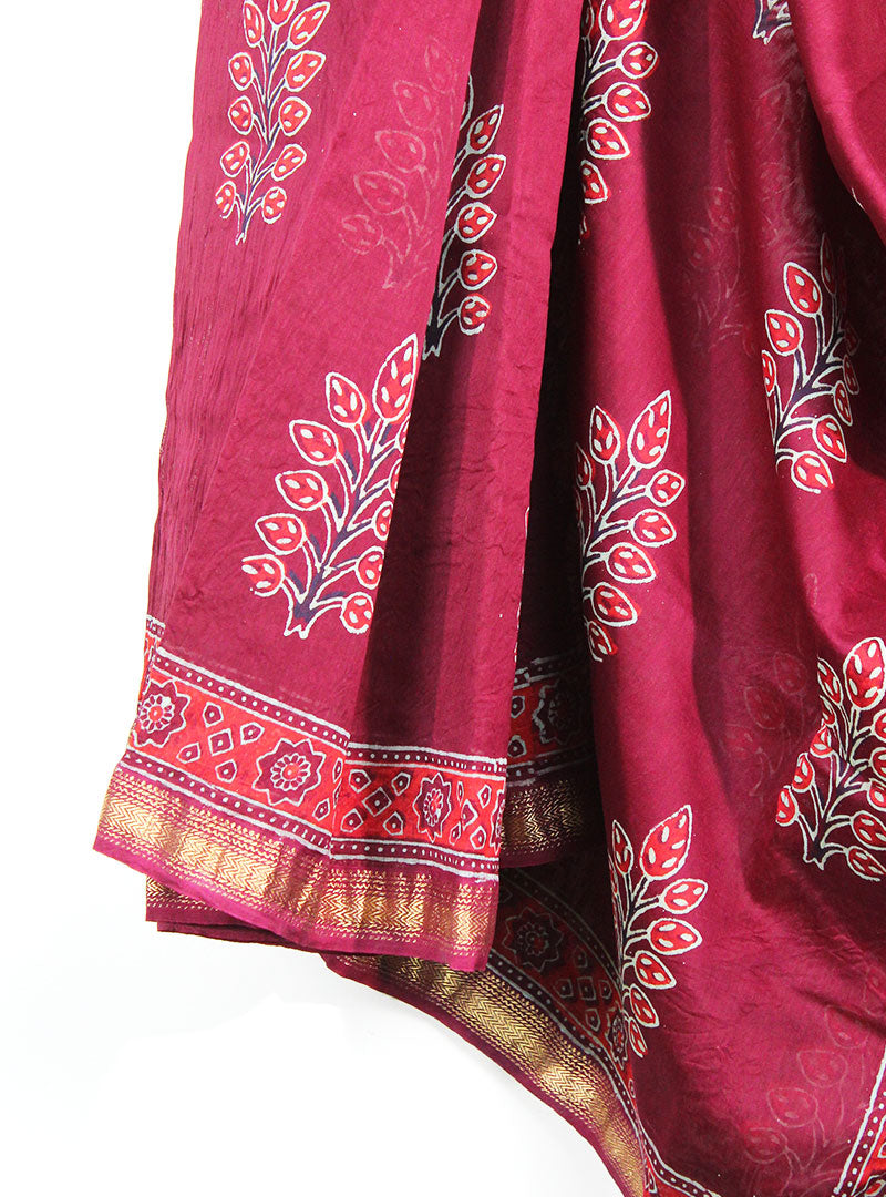 Cotton Silk Bagru Print Sari