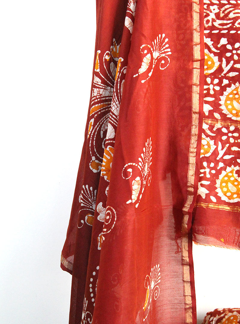 Cotton Silk Batik Print Three Piece Suit Set